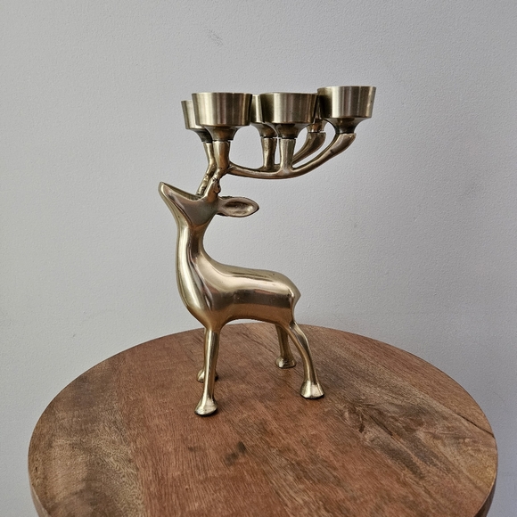 Vintage Brass Reindeer Six Tealight Candleholder 10.25" - Picture 2 of 7